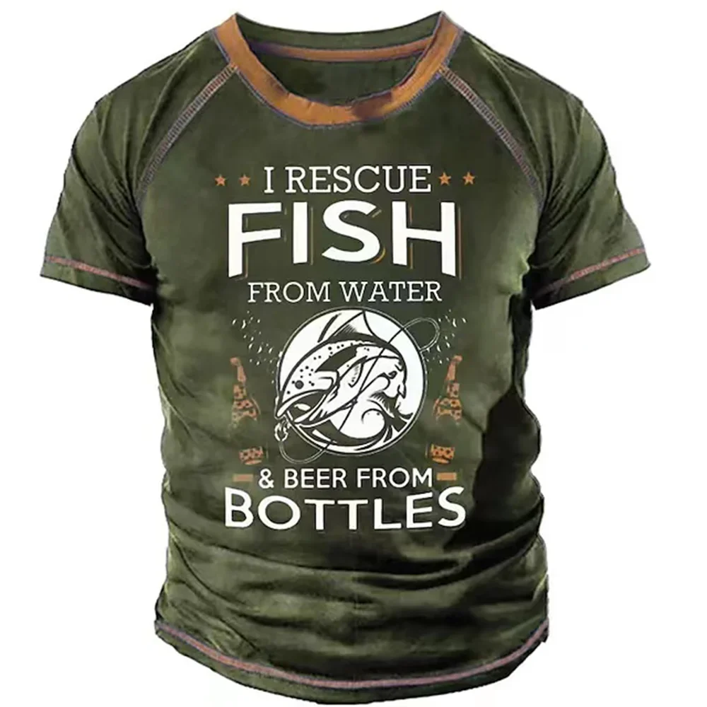 

Vintage Men's T Shirts Summer Short Sleeve Tops 3d Shirts Outdoor Tees O Neck Pullovers Oversized Clothing Fishing Apparel Man