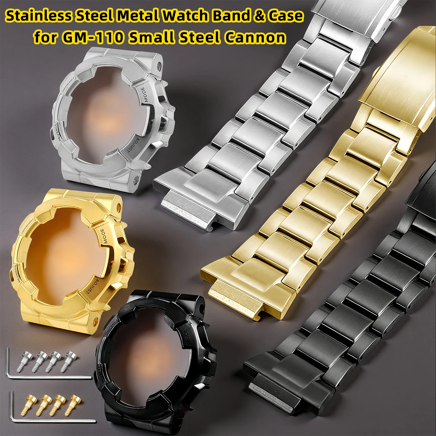 

Высококачественный комплект для модификации часов Casio G-Shock GM-110 Small Steel Cannon серии GM110: металлический браслет и корпус из цельной нержавеющей стали.