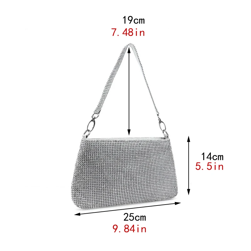 Bolso pequeño con diamantes de imitación para mujer, bolsa de noche para fiesta, bolso de mano suave para el día, a la moda