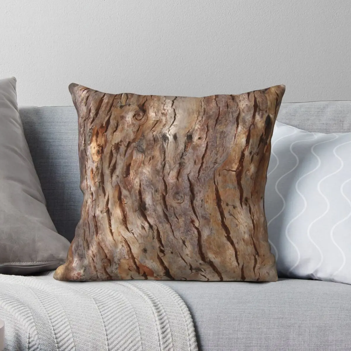 Bark Wood Texture Square Pillowcase Polyester Linen Velvet Printed Zip Decor Sofa Cushion Cover