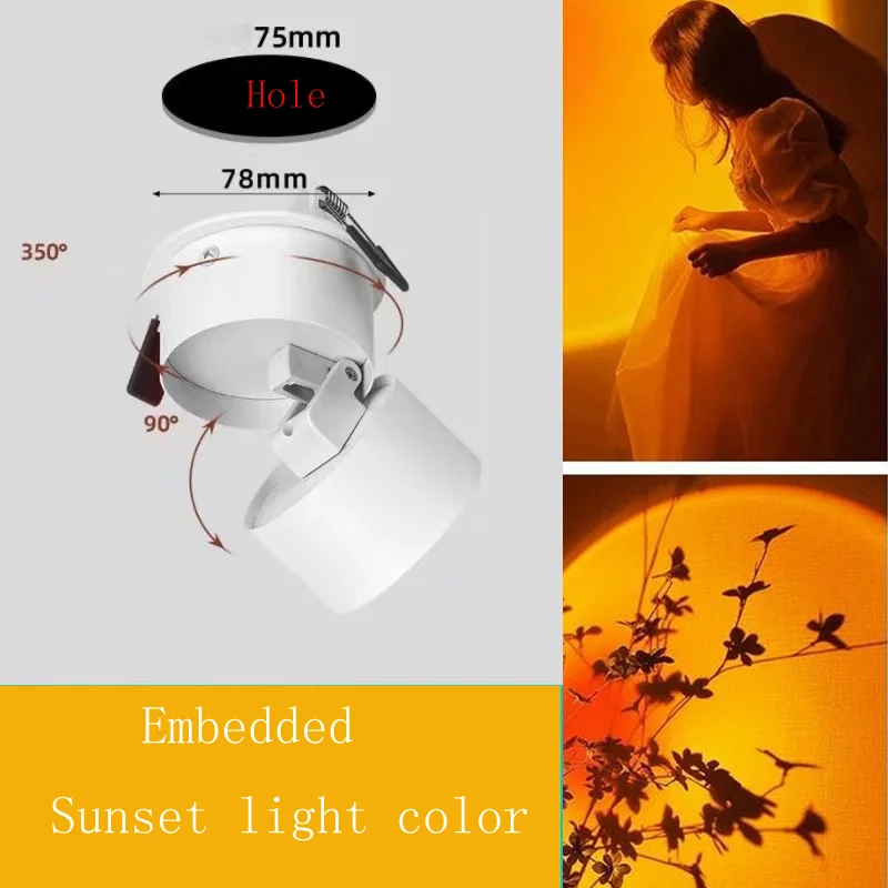 Led Downlight zonsondergang projectielamp inbouw spotlight slaapkamer woondecoratie wandoppervlak plafondmontage naar beneden licht regenboog plafondlamp spotjes led plafond inbouwspot led lampen