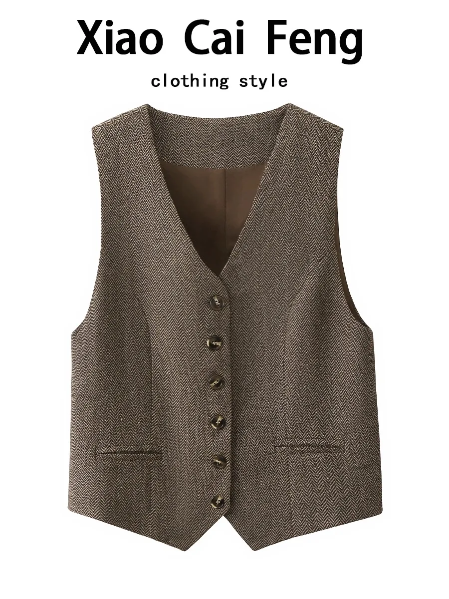 

Women's Woolen Suit Vest V-Ne Svel Vest Jaet 2025 New Sle Layering Old Money Sle Faion Commute Cotton Blend