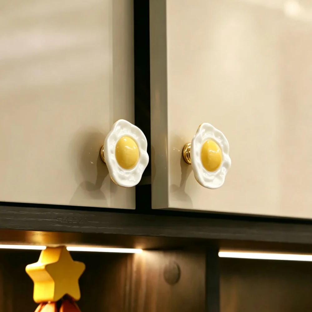 Fried Egg-Shaped Cabinet Pulls, Cute Egg-Shaped Resin Drawer Handles, Perfect for The Kitchen and Living Room, Decorative Small