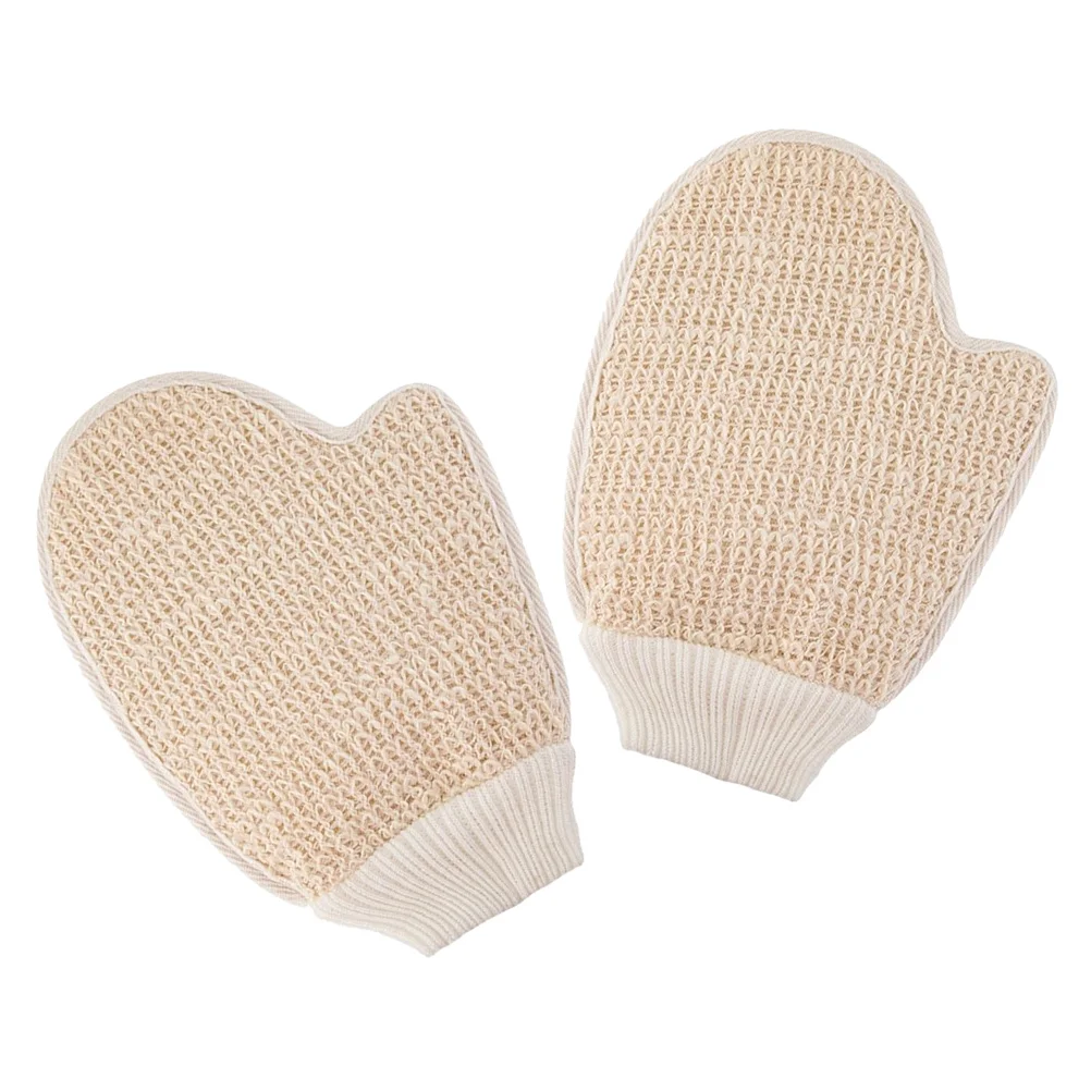 2 Pcs Body Scrub Bath Mud Gloves Back Washer Frosted Face Scrubber Exfoliator Beige Sponge