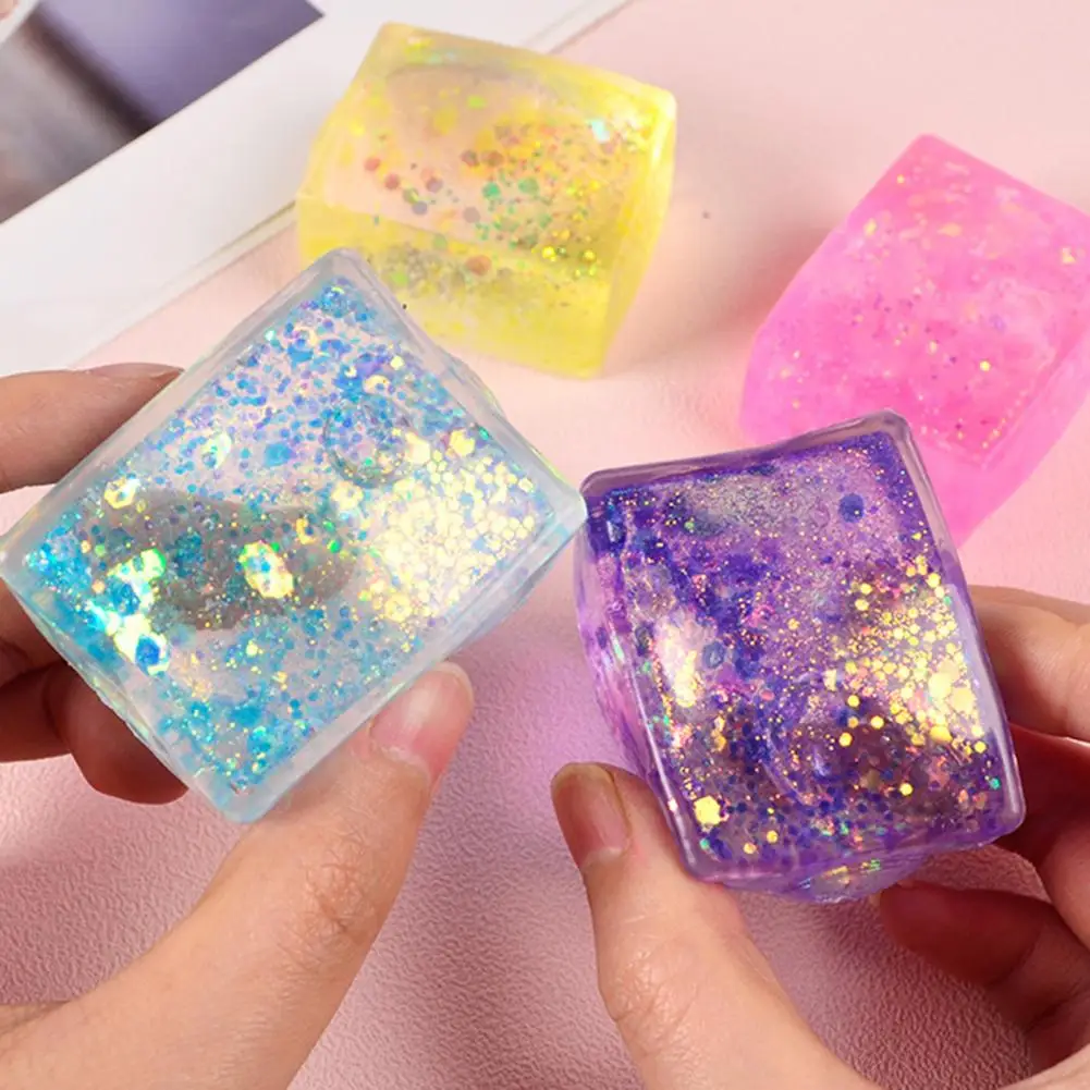 Cube de glace coloré à paillettes pour adultes et enfants, ensemble de jouets IkFidget, boule à presser amusante, jouet de décompression souligné, instituts