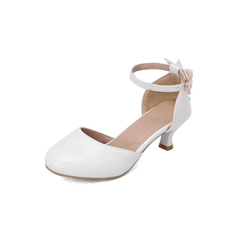 Sommer freies Schiff süße Schmetterlings knoten Prinzessin Sandalen Schnallen Abdeckung Absatz 5cm hochhackige Teil Frauen Schuhe weiß beige rosa