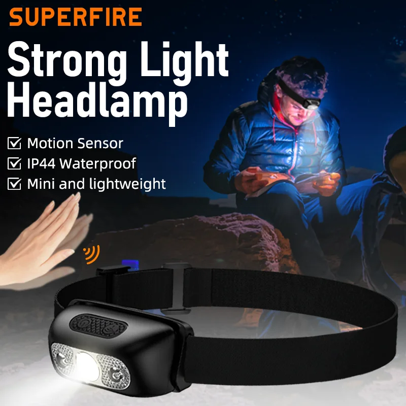 

SUPERFIRE HL05-Y Mini LED Headlamp Sensor Torch USB Rechargeable Headlight for Outdoor Camping Fishing Head Flashlight Lantern
