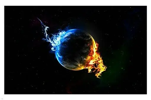 PLANET EARTH BURNING outer SPACE IMAGE fiery REALISTIC Art Picture Print Silk Poster Home Wall Decor