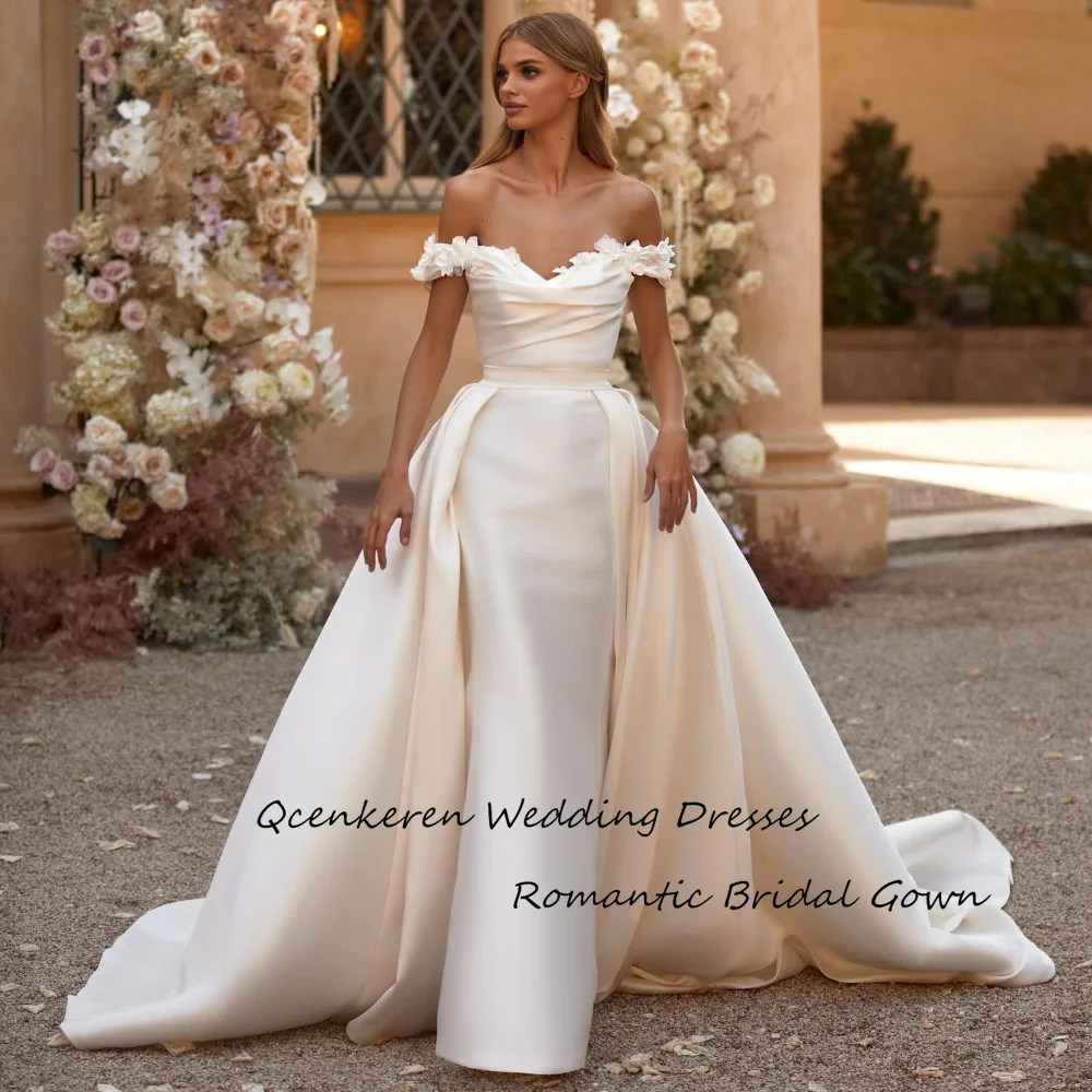 

Qcenkeren Vestido de novia Свадебное платье Straight Long Wedding Dress Off The Shoulder Elegant Zipper Up Women Bridal Dress