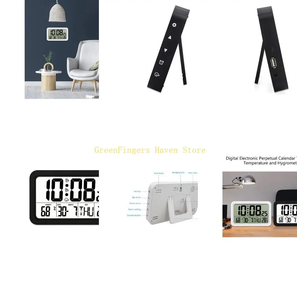 F68D Ewiger Kalenderuhr mit Hintergrundbeleuchtung, einfache große Ziffern für Temperatur und Luftfeuchtigkeit