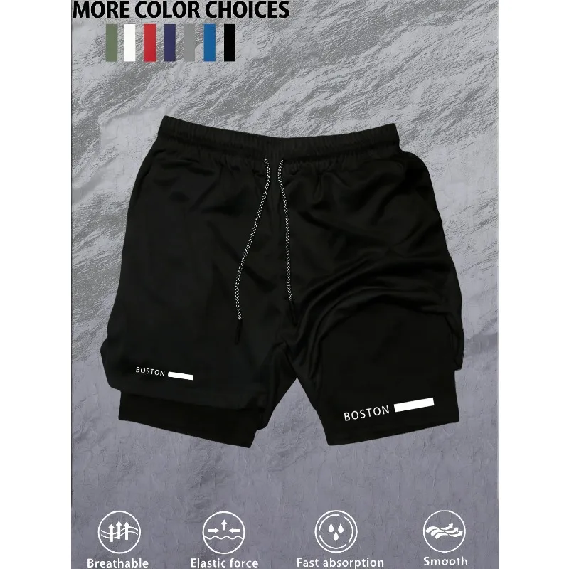 Men Running Short Comfortable Elastic 2-in-1 Double-deck Sportswear Gym Fitness Pants Training Jogging Bottom Moisture Absorbing