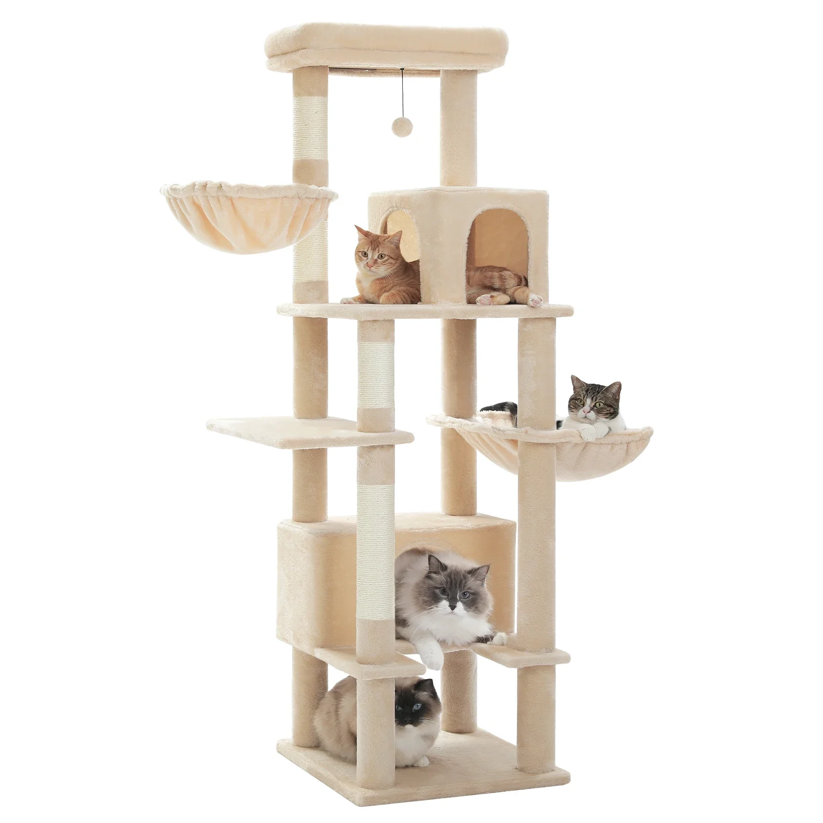 Cat Tree for Indoor Cats Large Adult, Cat Tower with Sisal-Covered Scratching Post, Super Large Metal Hammock and 2 Big Condos