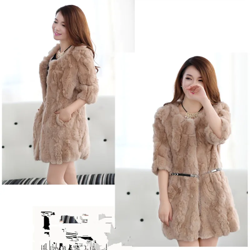 Real Rabbit Fur Coat Jacket 2024Ins New Winter Ladies Female Rex Rabbit Fur Coat Parker Jacket 75cm Women Real Rabbit Fur Coat