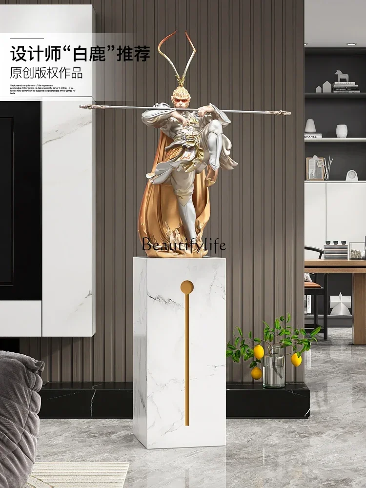 35PLiving room human-shaped floor ornaments fight to defeat Buddha Qitian Great Sage Marble