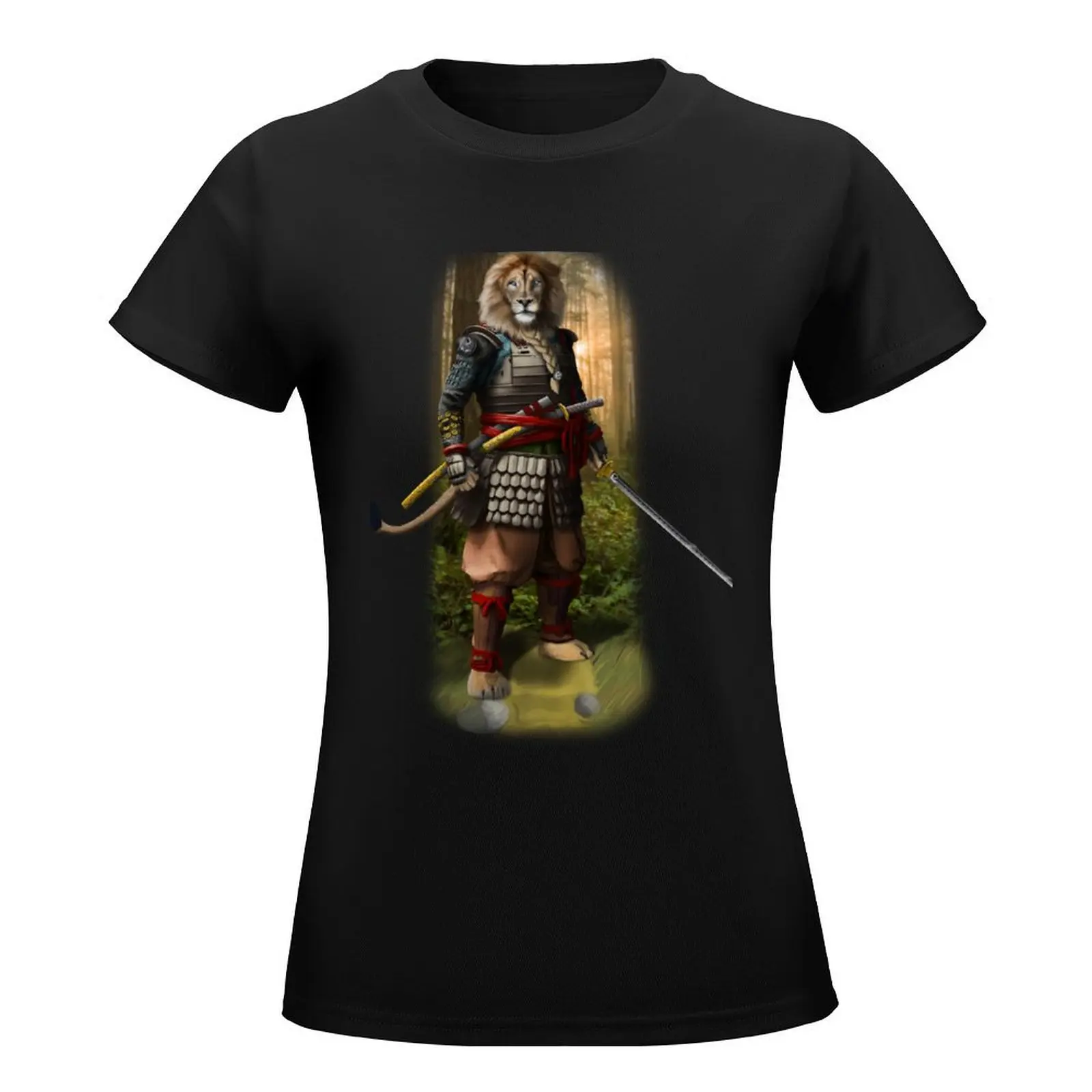 Exclusive Hand Drawn Samurai Lion | Samurai Collection Item-7 (Lion) | by Rendigart Studio T-Shirt summer tops Women t shirt