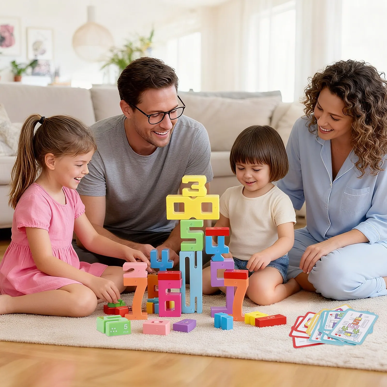 Blocos numéricos coloridos, 23 blocos de construção e 15 cartões, brinquedo educacional interativo para maiores de 3 anos