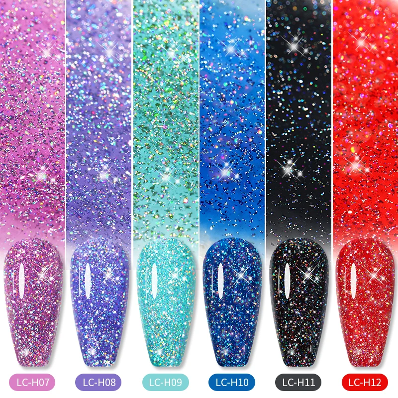 LILYCUTE 7ml Pink Shiny Gel Glitter Laser Gel Nail Polish Vernis Semi Permanent Sequins Nagellak UV Gel Nail Art Gellac Enamel