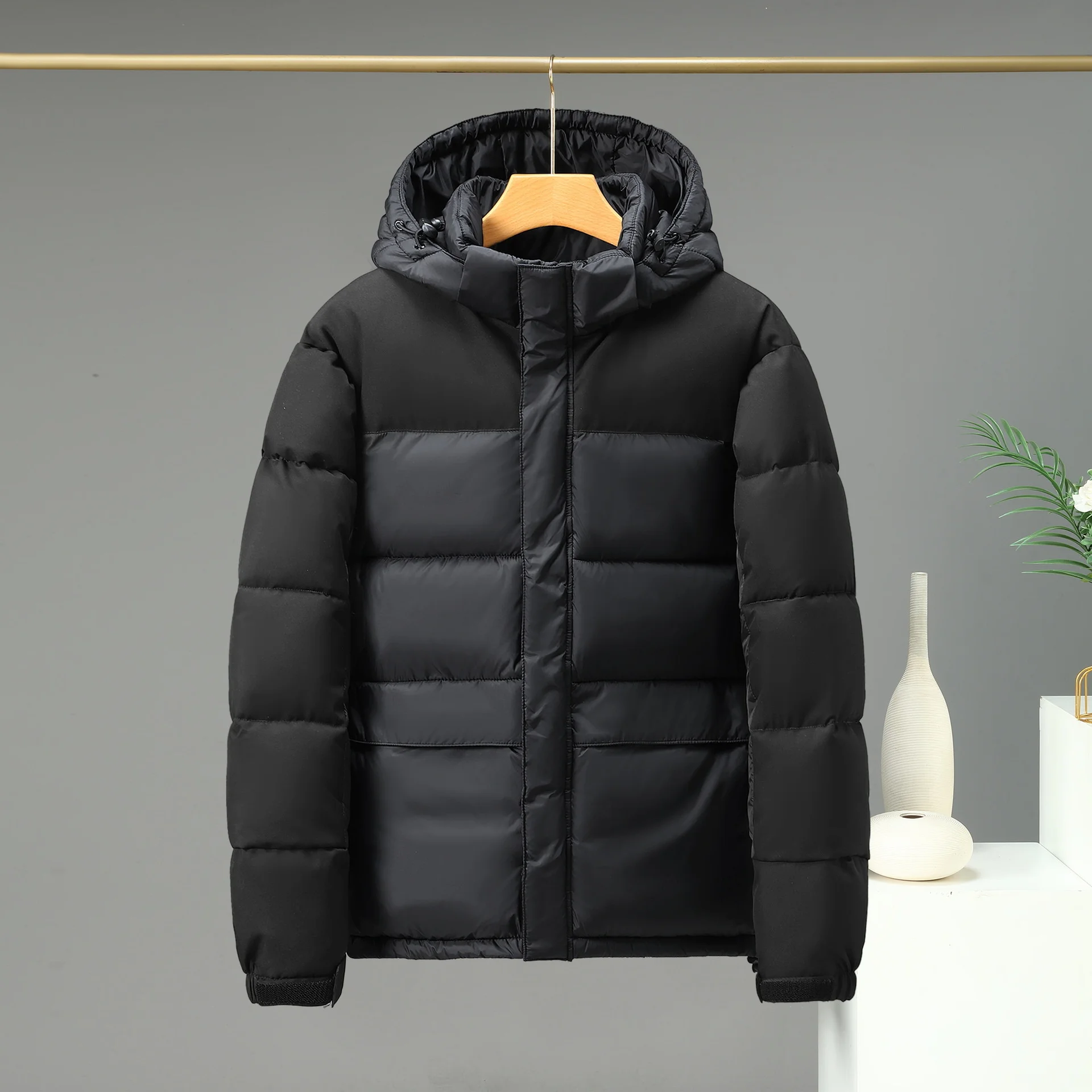 Winter Parkas Jacket Men Fashion Hooded Windproof Thick Keep Warm Padded Coat Patchwork Color Outdoor Casual Dad Outerwear