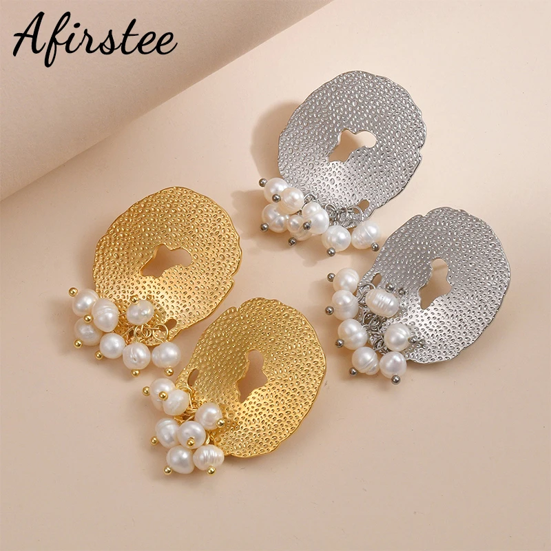 

Afristee Stainless Steel Pearl Oval Earring For Women Gold Color French Style Earrings Party Wedding Jewelry Birthday Gift