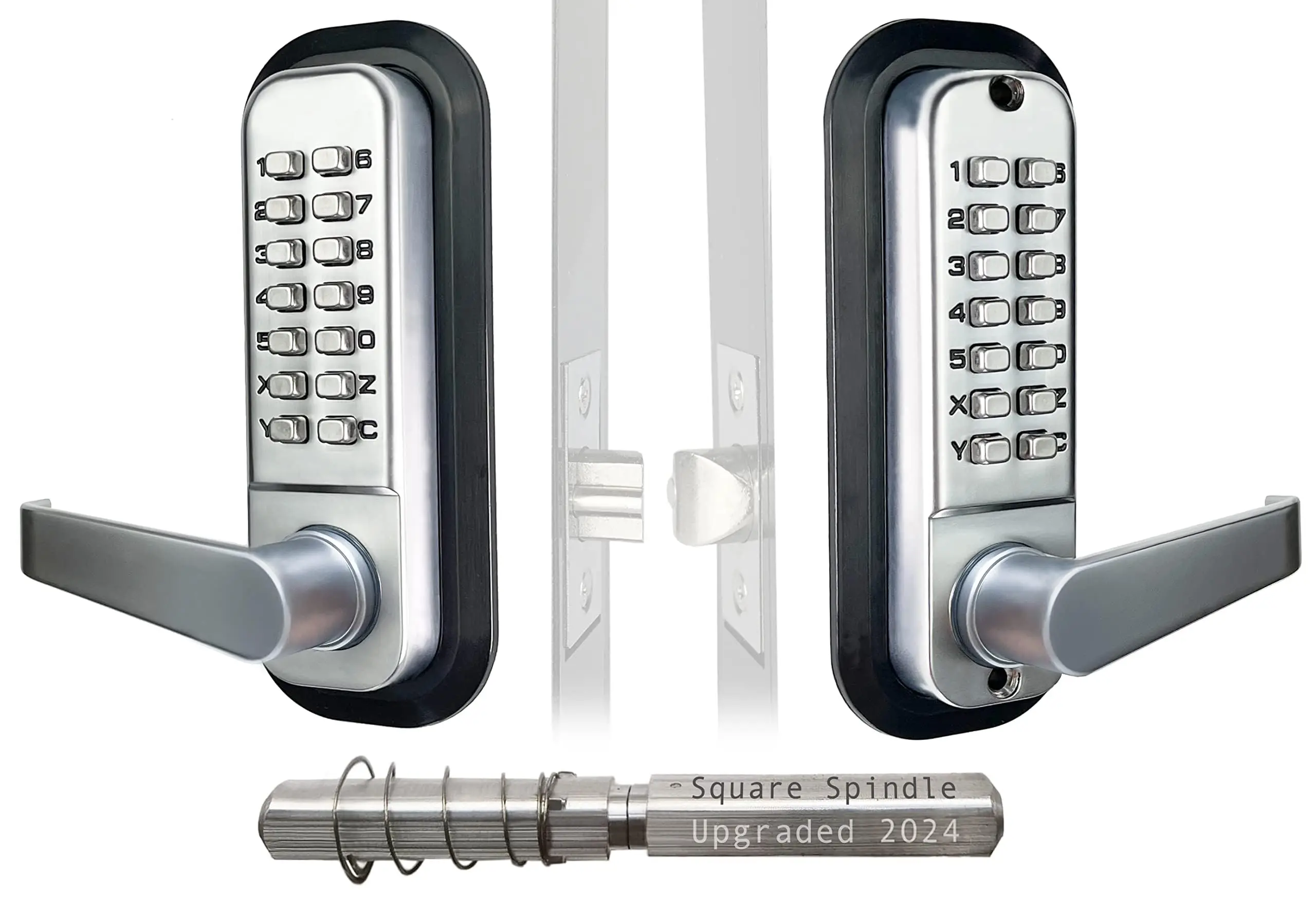 Double-Sided Mechanical Keyless Door Lock Lever Handle Satin Chrome
