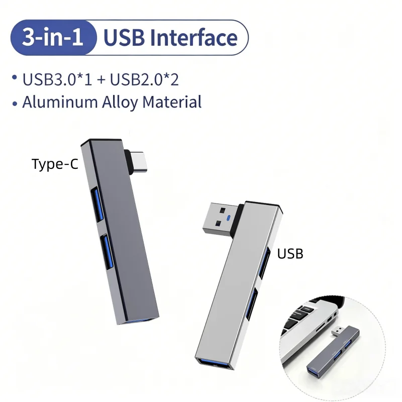 3-in-1 USB 3.0 Hub Type-C Splitter High Speed Data Transfer Portable Multi-Port USB Expander for Laptop PC Tablet