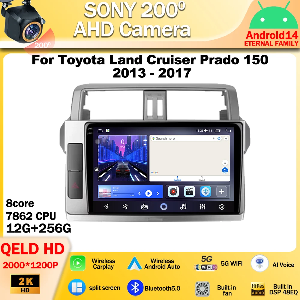 

Android 14 For Toyota Land Cruiser Prado 150 2013 - 2017 Car Radio Multimedia Video Player Navigation stereo GPS Carplay Screen