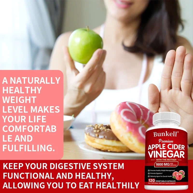 Apple Cider Vinegar Capsules with Mother Vegan ACV - Weight Management, Appetite Suppression, Digestion Detox Immunity Cleansing