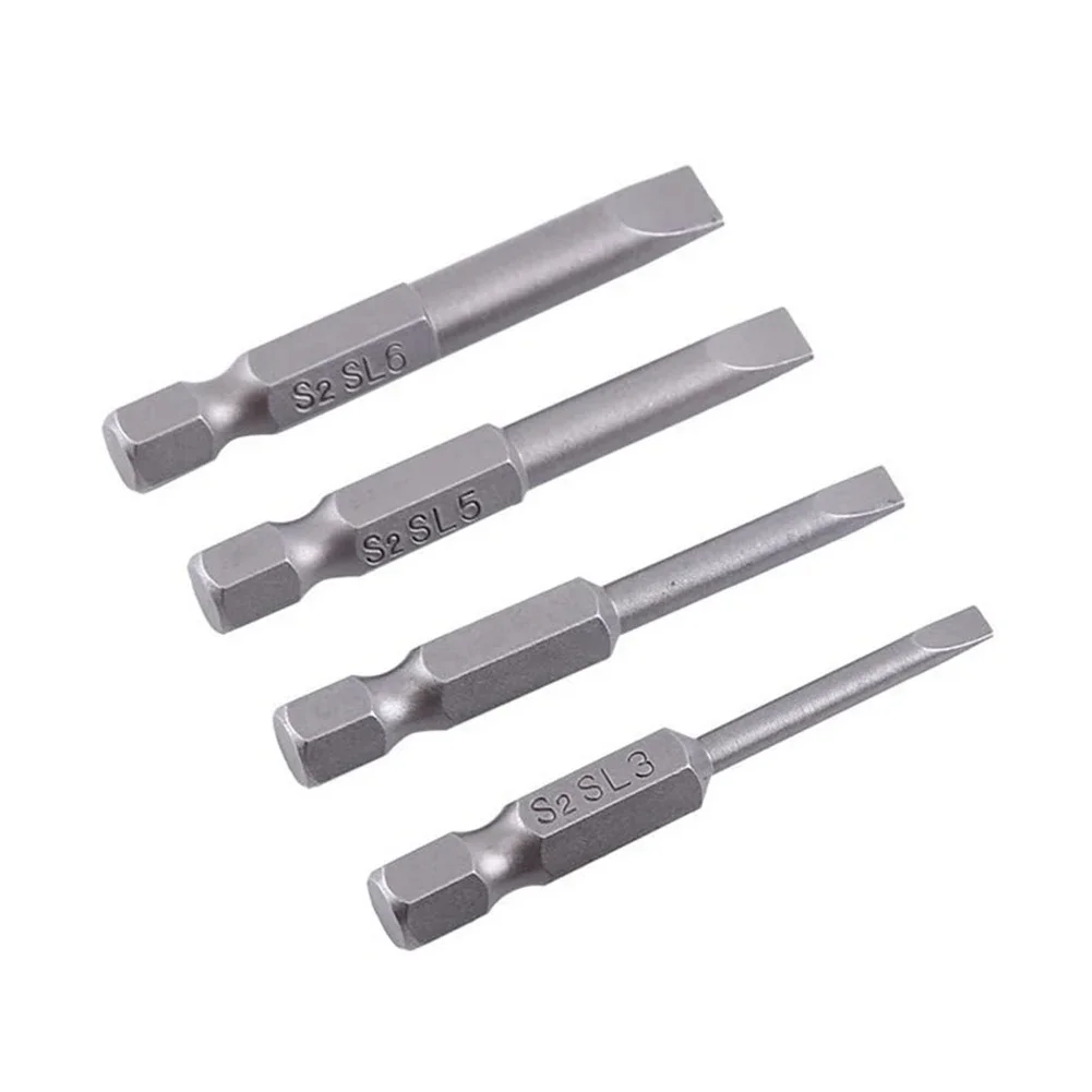 4 Pcs Flat Head Screwdriver Bits 50mm-Long Magnetic Tip Slotted Screwdriver Bits 3-6mm S2Steel 1/4 Inch Shank Flat Head Bits