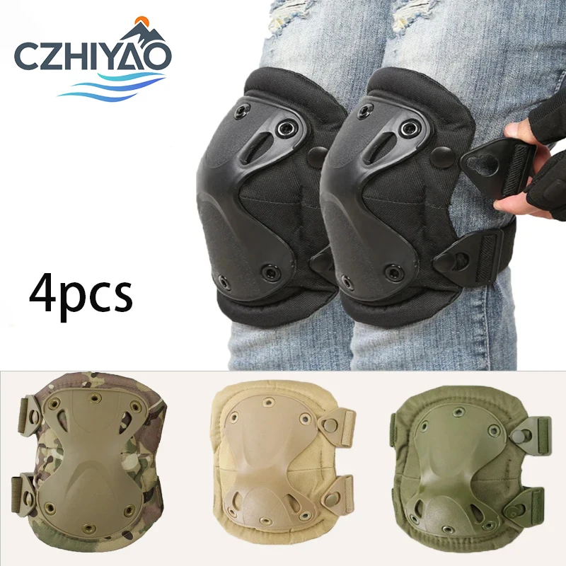 

CZHIYAO Tactical Knee Elbow Pads Set Adjustable Shoulder Straps Outdoor Sports Safety Paintball Biking Skateboarding Protection