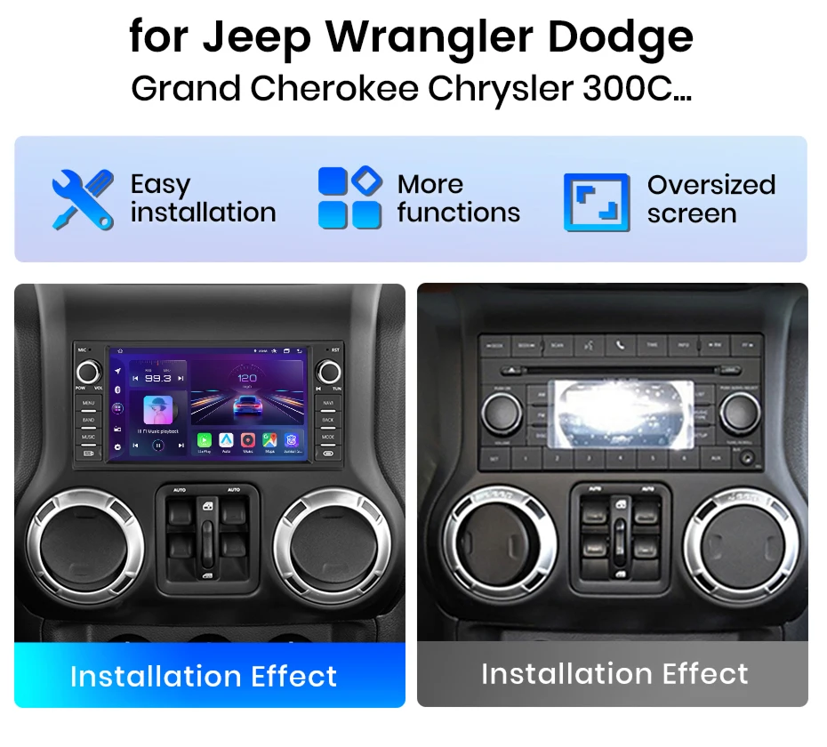 Junsun 7-Zoll CarPlay Android Auto Autoradio für Jeep Wrangler Dodge Grand Cherokee Chrysler 300C Patriot Command Caliber Challenger Multimedia Kabelloses Apple CarPlay Intelligentes System IPS Touchscreen Stereo-Videoplayer 2 Din Autoradio Haupteinheit – Detail 4