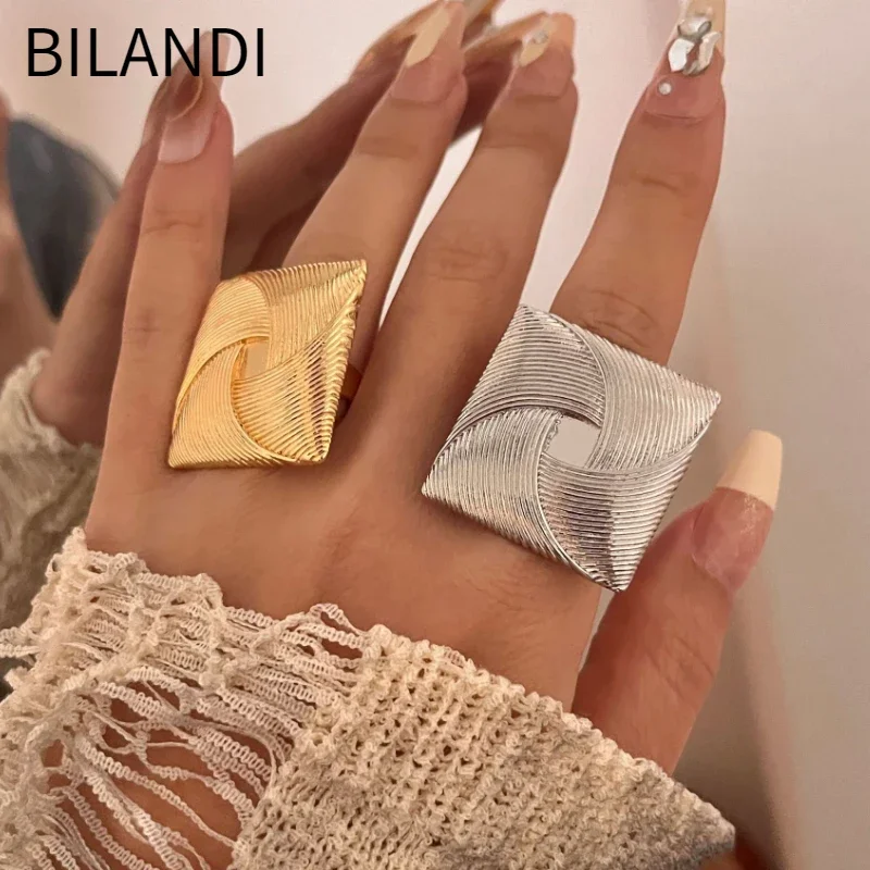 Bilandi Fashion Jewelry European and American Design Metal Square Rings For Women Party Gifts Exaggerative Accessories