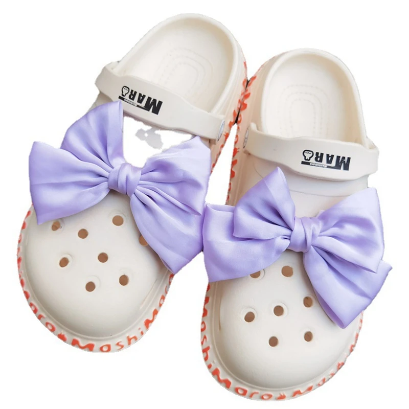 

2 шт., модные цветные туфли принцессы с большим бантом, украшения из ткани с бантом, подвески для обуви для детей и взрослых, пряжки для обуви «сделай сам», аксессуары для тапочек