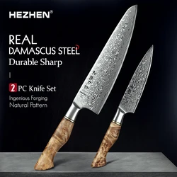 HEZHEN 2PC Knife Set Professional Damascus Steel Utility Chef Knife For Meat Japanese Cook Kitchen Knife