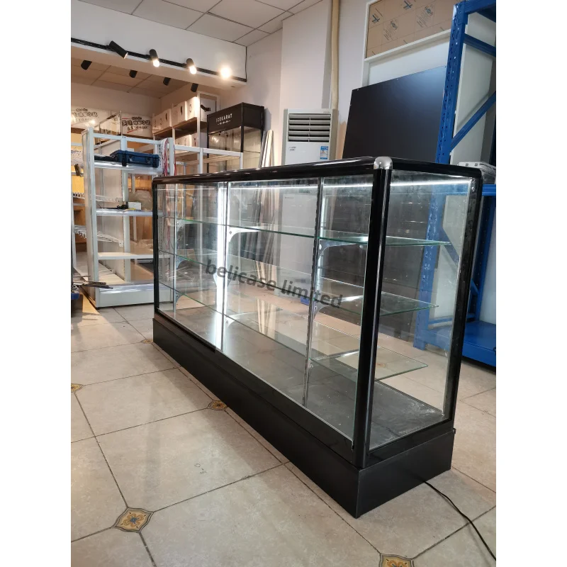 (Op Maat) Dikker Aluminium Frame Display Met Led-Verlichting Volledige Uitlevering Kast Rookwinkel Glazen Display Showc