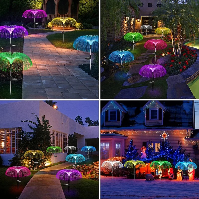 LED Solar Lights Outdoor Garden Lawn Decortion Fiber Optic Jellyfish Solar Lights For Patio Pathway Villa Yard