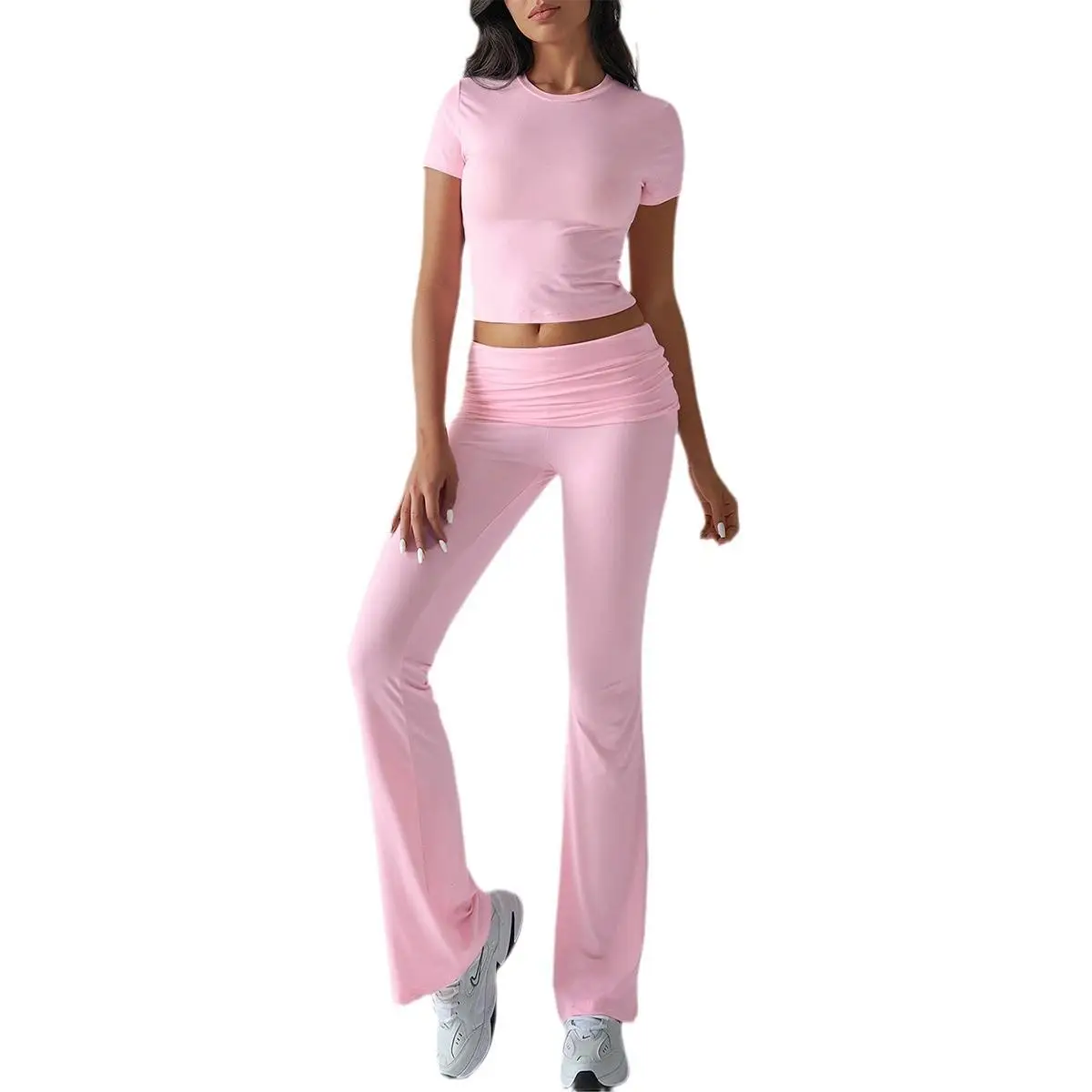 Color puro ort Sve pantalones largos ajustados conjunto de primavera y verano para mujer pantalones casuales para ir al trabajo Sle cintura media-baja Material de PVC