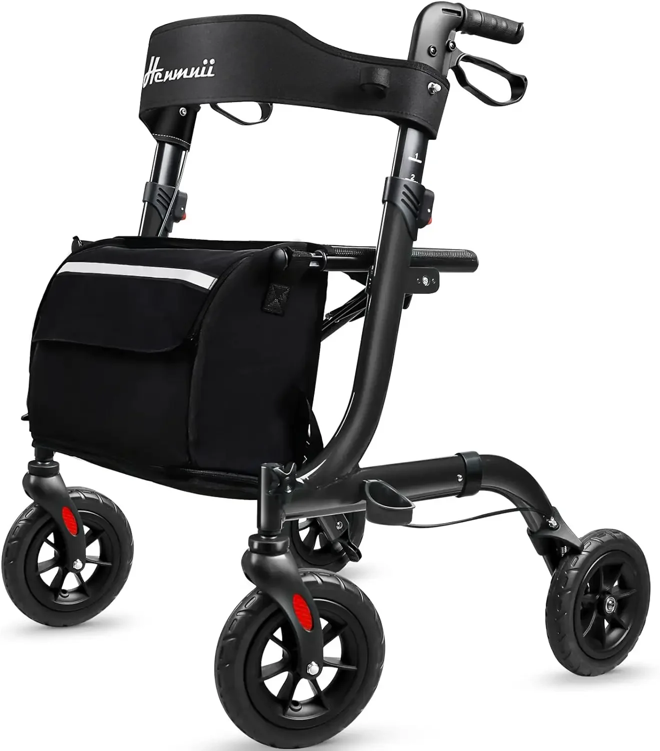 

Henmnii Rollator Walker for Seniors, Lightweight Foldable All Terrain Rolling Walker with seat, Aluminum Walkers with 8 inch Rub