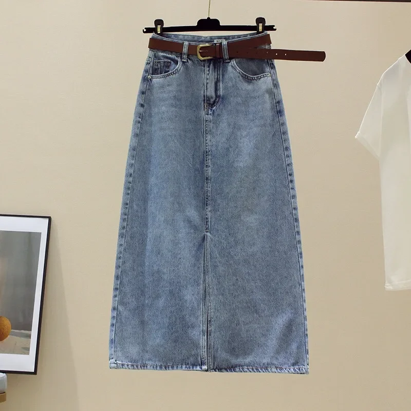Vintage Denim Wrapped Hip Skirts For Women 2025 Summer Casual Women's High Waist Split Midi Skirt Street Korean A-Line Skirt