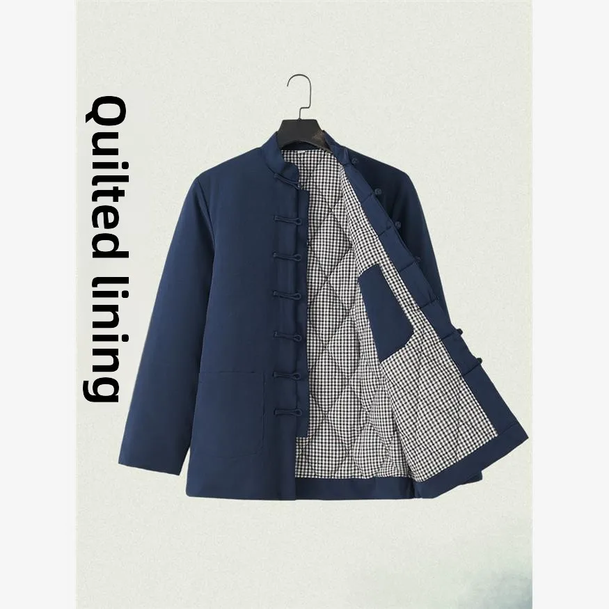

Thiened Winter Cotton Padded Jaet Stand Collar Warm Anti-Cold Middle-Aged Dad Sle Chinese Tang Suit Outerwear Coat