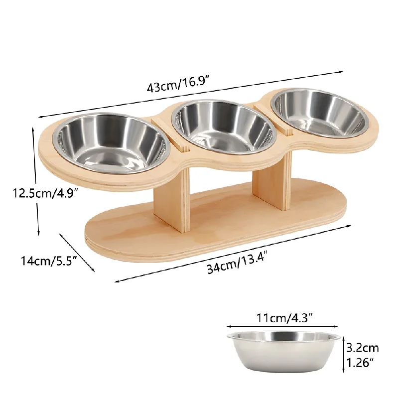 

Raised Cat Feeder 3 Bowls in 1 Feeding & Watering Supplies 15° Raised Puppy 3 Stainless Steel Bowls Wood Stand Cats Accessories