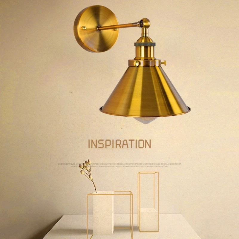 Bronze-colored American Retro Covered Wall Lamp Nordic Minimalist Living Room Background Study Bedroom Bedside Rocker Arm Light