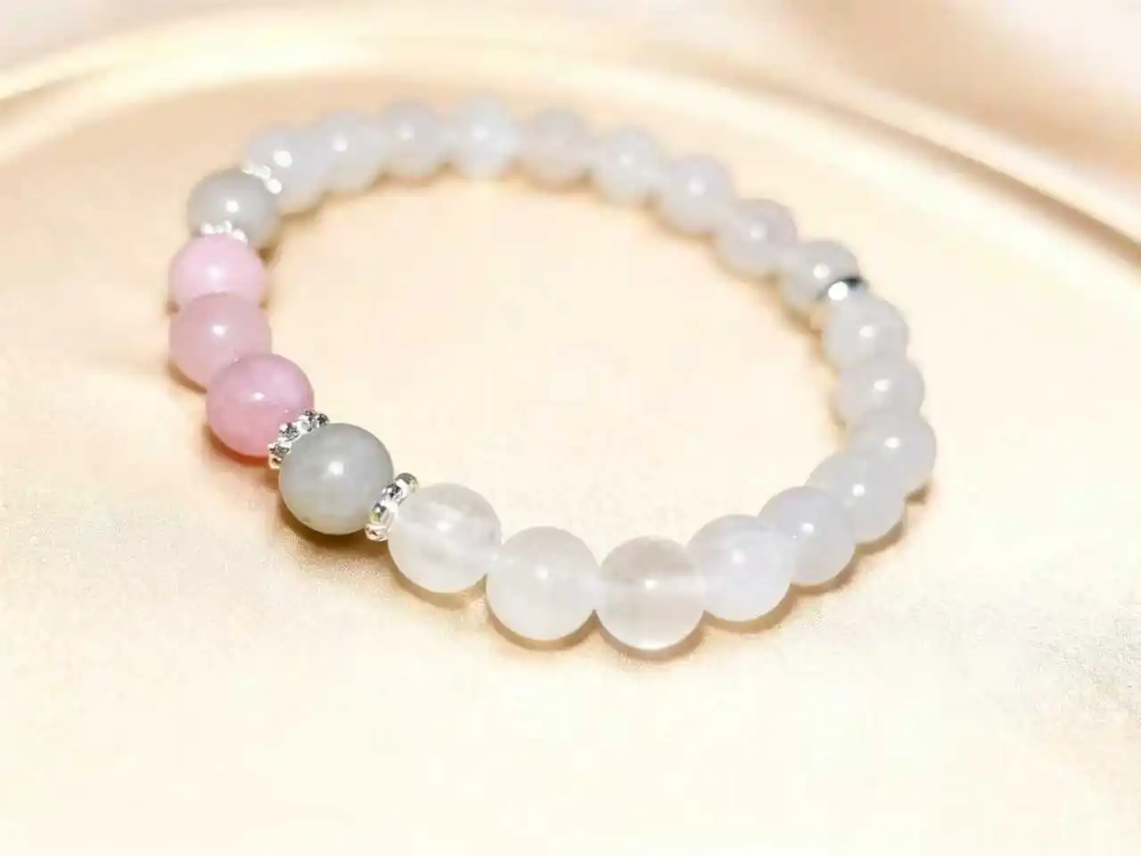 Pink Quartz & White Jade Beaded Bracelet Spiritual Positive Energy Rebirth Stress Relief Tranquil Jewelry for Women