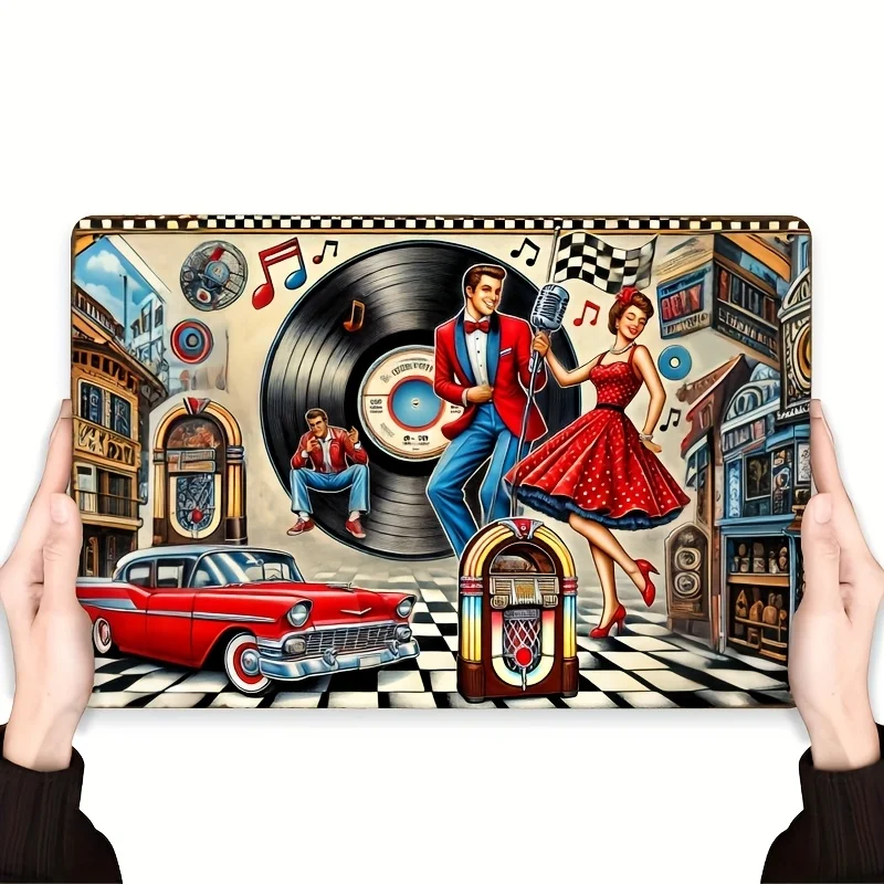 [ Vintage Rock Metal Sign] High-Quality Iron  Vintage Rock Retro Metal Sign,  | Featuring 1950s Rock Scene with Vinyl Record & M