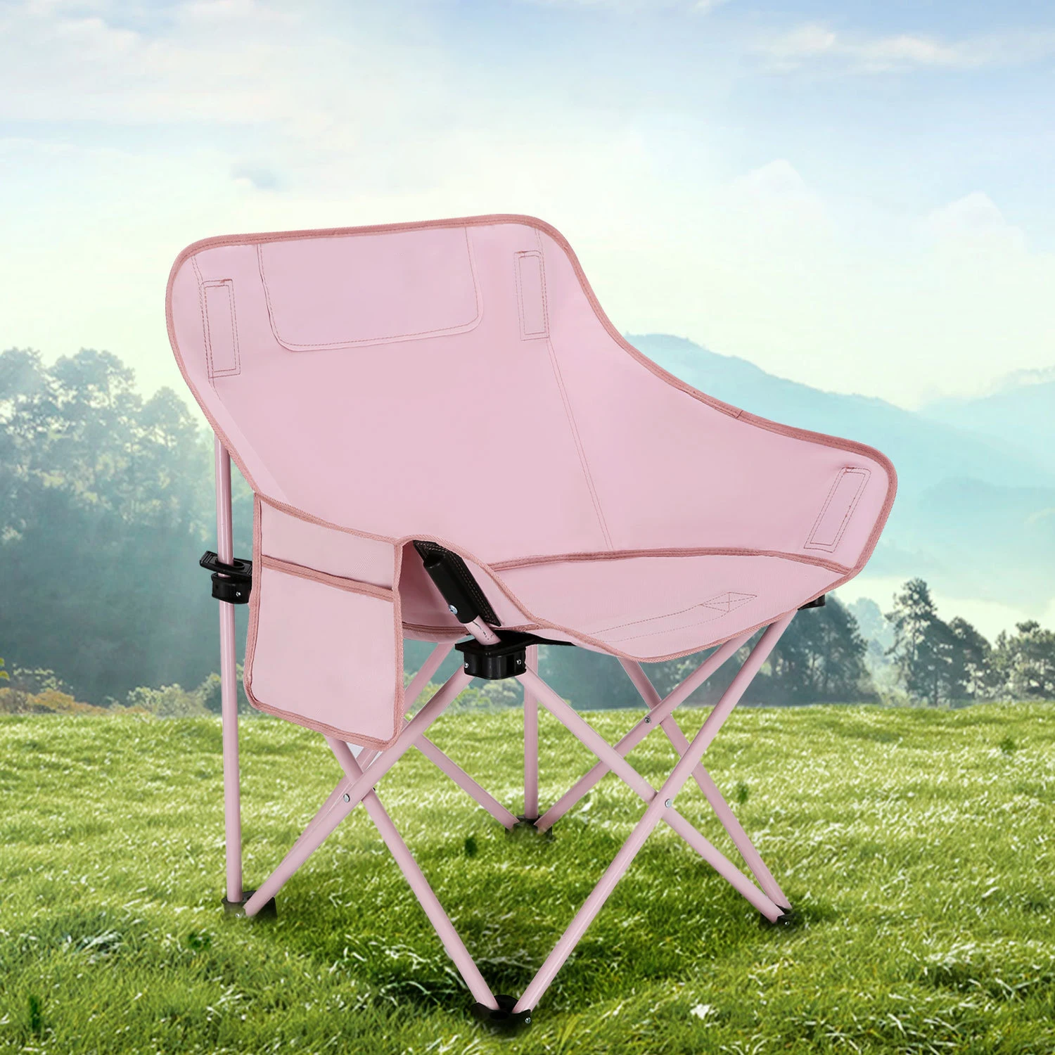 Outdoor foldable chair fishing stall network red durable new pink thickened moon chair home camping equipment