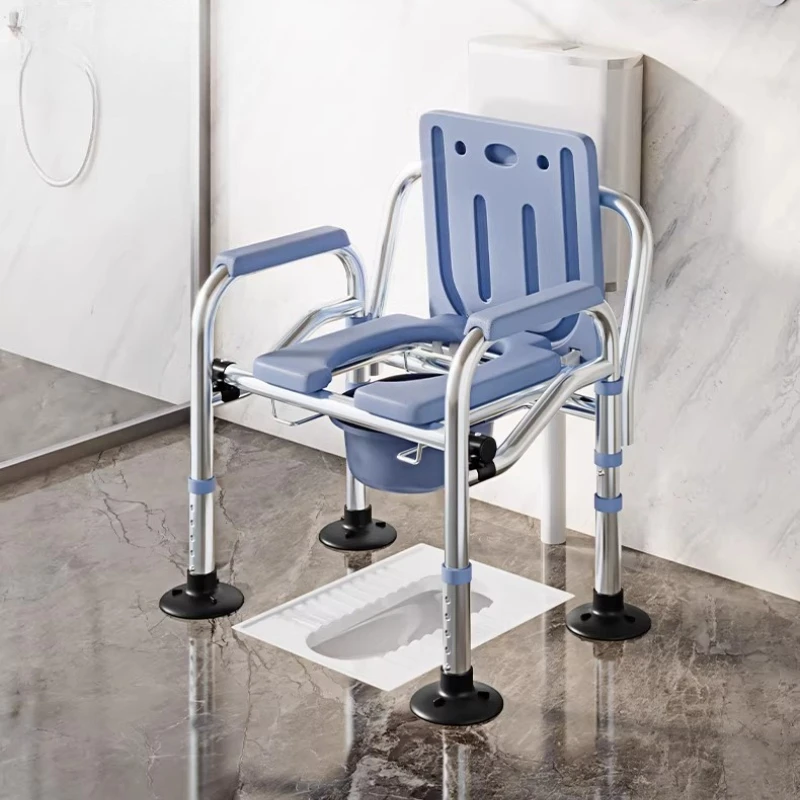 Foldable Toilet Chair Portable Bedside Commode for Elderly Adjustable Height Mobile Toilet Seat with Armrests Bathroom Chairs