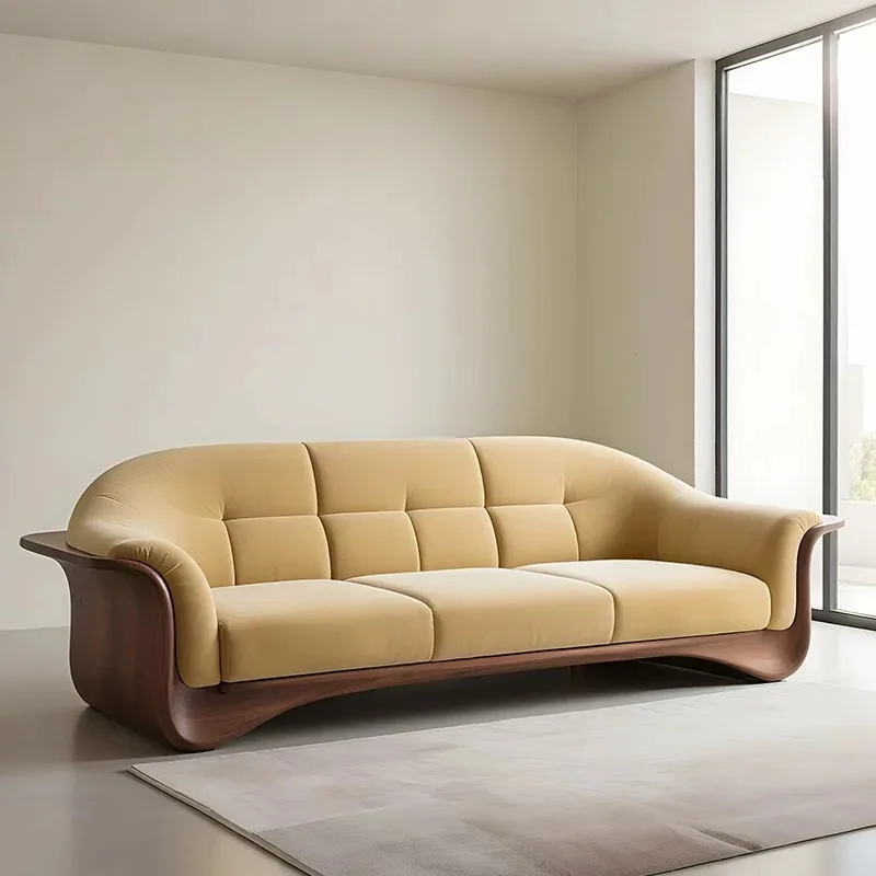 New Chinese style, black walnut sofa, medieval style, solid wood high-end fabric, three-person straight row