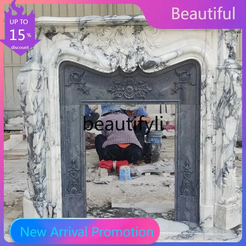 KK80  Natural stone fireplace interior decoration large flower white fireplace European stone carving fireplace