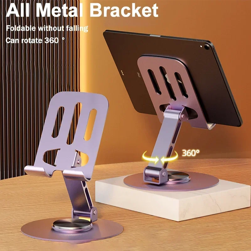 All Metal Aluminum 360° Rotation Mobile Phone Holder Bracket Folding Double Shaft Design Stable Anti Fall for iPhone iPad Tablet