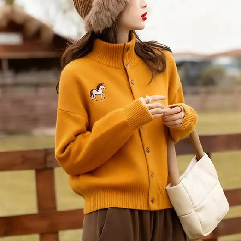 

Dongguan Dayang Knitted Sweater antou High-end Open Cardigan No Pilling Autumn Winter Outerwear Casual Loose Thiened Fem