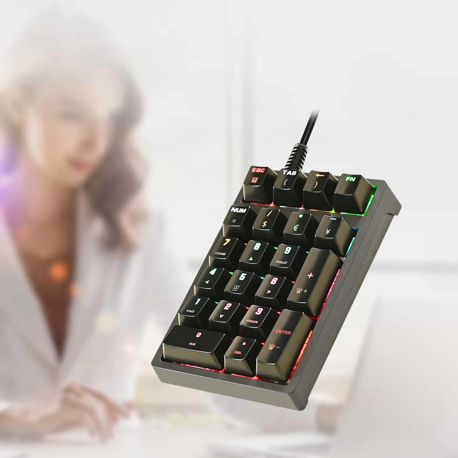 K21 Mini Mechanical Numeric Keypad 21 Keys USB Wired Numpad RGB Cashier Desk